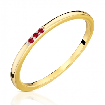 Złoty pierścionek Delikatny okrąg czerwone kamienie