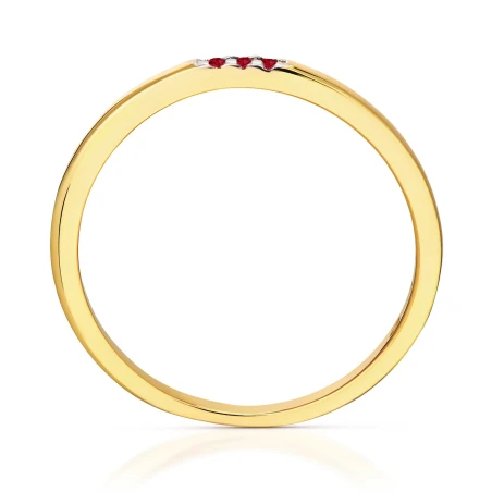 Złoty pierścionek Delikatny okrąg czerwone kamienie