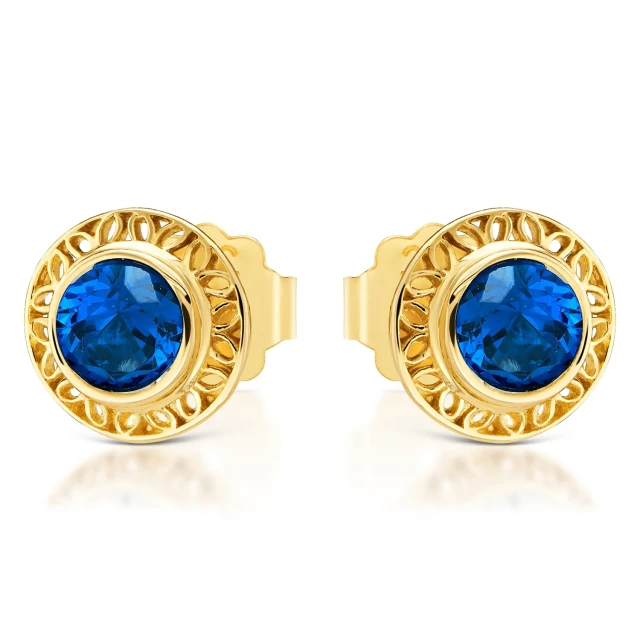 OPENWORK GOLD OHRRINGE Blau Zirkonia Muster 585