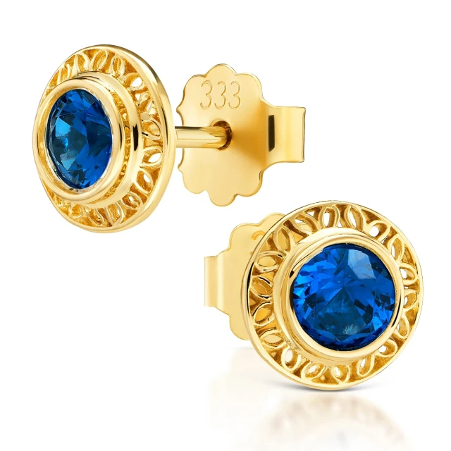 OPENWORK GOLD OHRRINGE Blau Zirkonia Muster 585