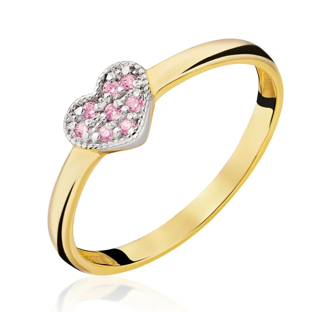 Goldring Herz aus rosa Strasssteinen