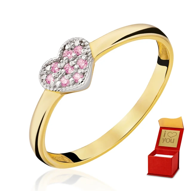 Goldring Herz aus rosa Strasssteinen