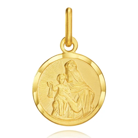 Złoty medalik dwustronny Matką Boską i Jezusem prezent na chrzest komunię