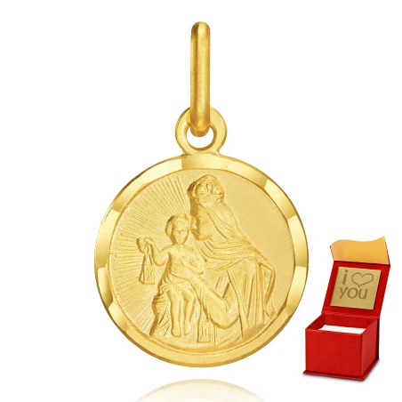 Złoty medalik dwustronny Matką Boską i Jezusem prezent na chrzest komunię