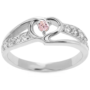 Srebrny pierścionek Przeplatany SERCE różowy kamień