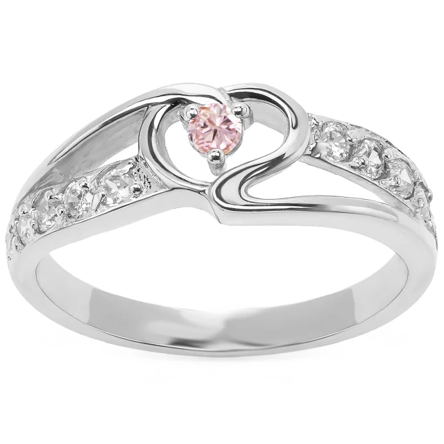 Silber Ring Interwoven HEART Pink Stone