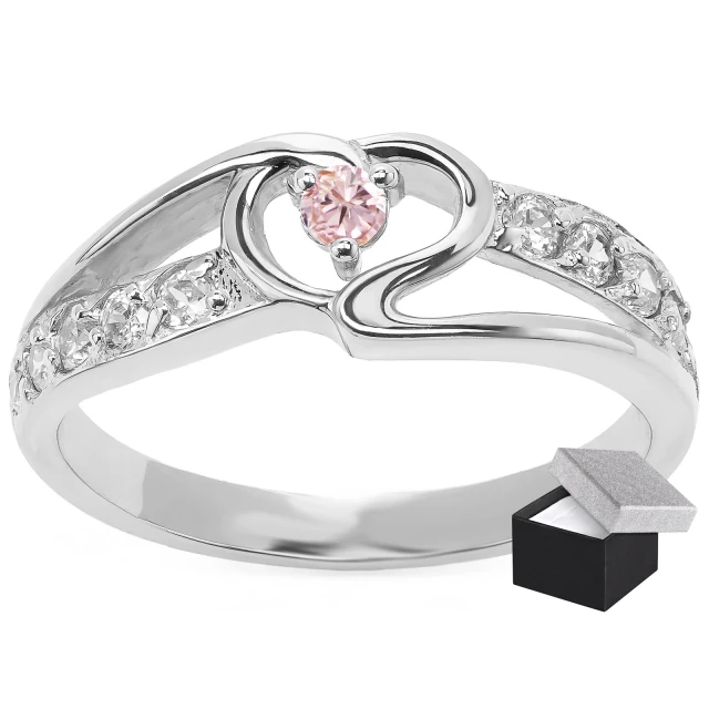 Silber Ring Interwoven HEART Pink Stone