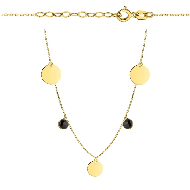 Halskette Gold drei volle Kreise und schwarze Steine