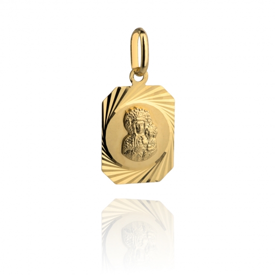 Medalik Matka Boska z dzieciątkiem w kształcie prostokąta diamentowanego na bokach