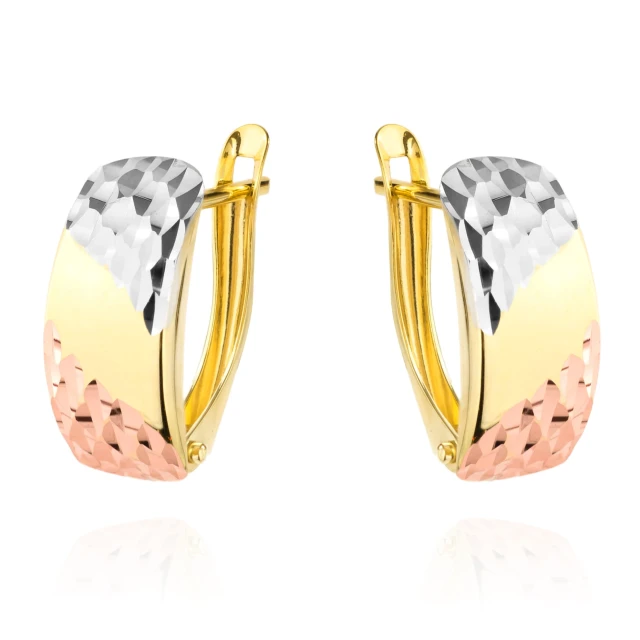 Ohrringe GoldRechteck teilweise diamantgekrönt drei Farben aus Gold