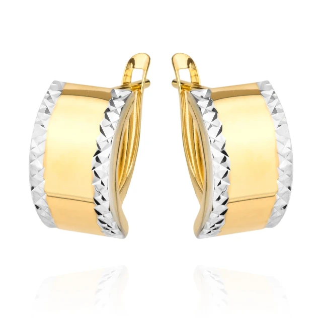 Gold Ohrringe breiter Diamant auf beiden Seiten zwei Farben von Gold