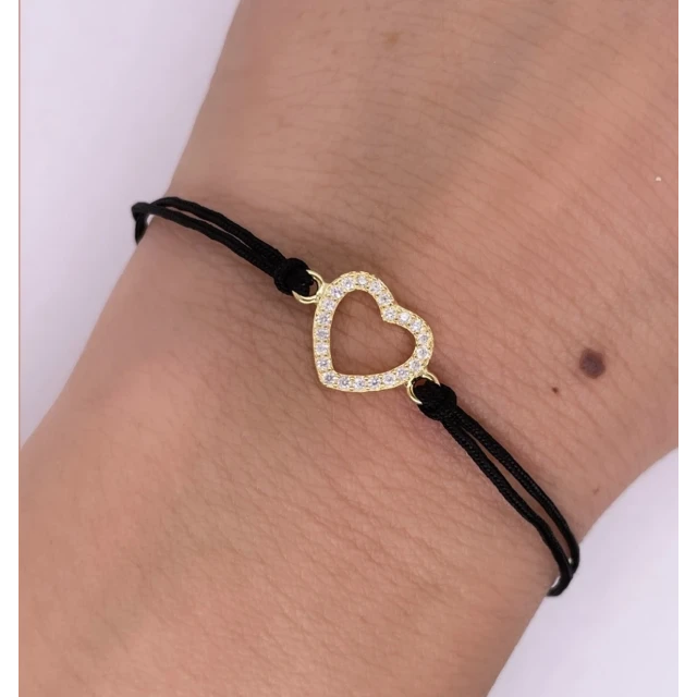 Vergoldetes Armband Schwarze Schnur HEART