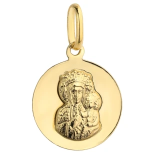 Medalik Matka Boska Częstochowska gładkie złote koło pr. 585