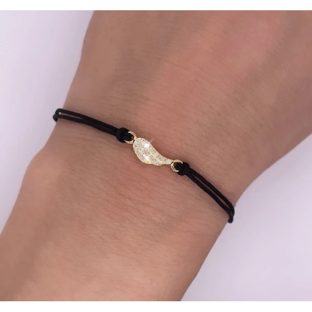 Vergoldetes Armband Schwarze Schnur FEATHER