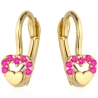 Ohrringe goldenes konvexes Herz im Herzen von lila Strasssteinen