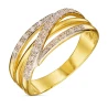 Złoty pierścionek szeroki z białymi kamieniami