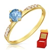 Złoty pierścionek Cyrkonie Only One błękitny kamień próba 585