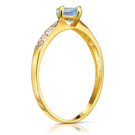 Złoty pierścionek zaręczynowy 585 błękitny kamień
