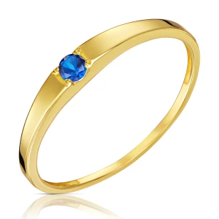 Złoty pierścionek niebieski kamień Obrączka