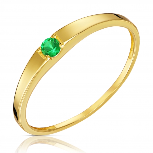 Złoty pierścionek zielony kamień Obrączka