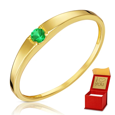 Złoty pierścionek zielony kamień Obrączka