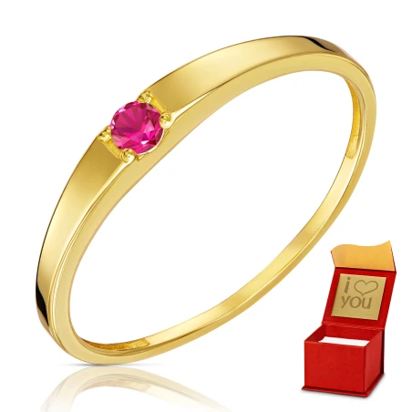 Złoty pierścionek obrączka z rubinowym kamieniem