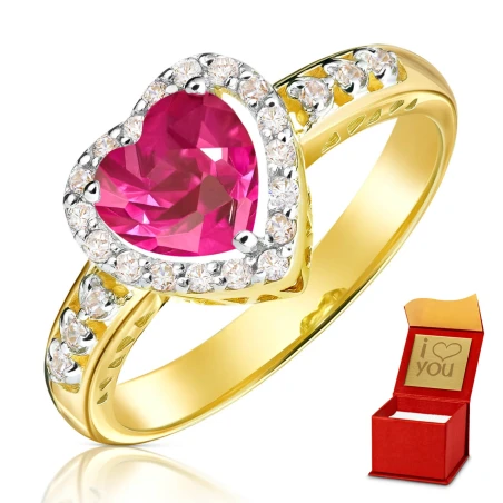 Złoty pierścionek zaręczynowy 585 rubinowe serce