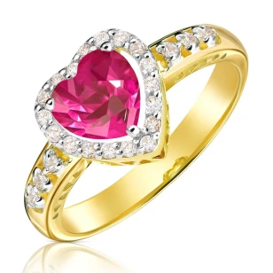 Złoty pierścionek 585 zaręczynowy rubinowe serce