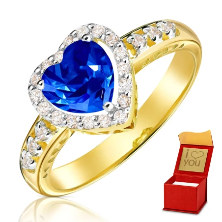 Złoty pierścionek zaręczynowy 585 szafirowe serce