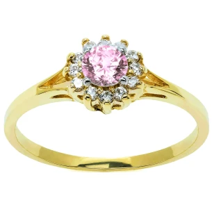 Elegancki Złoty pierścionek Kwiatek różowy