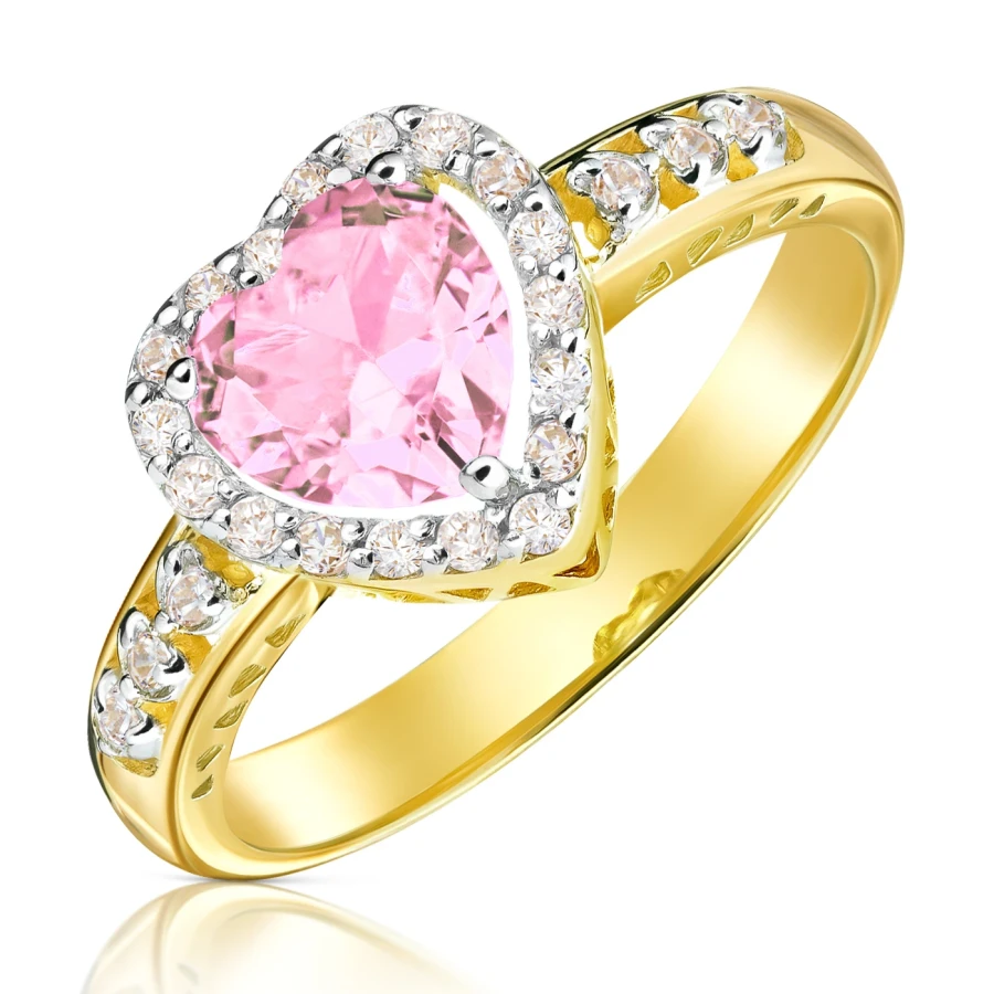 Złoty pierścionek 585 zaręczynowy różowe serce