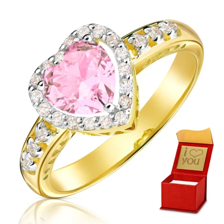 Złoty pierścionek zaręczynowy 585 różowe serce