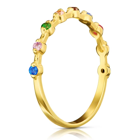 Złoty pierścionek z kolorowymi cyrkoniami 585