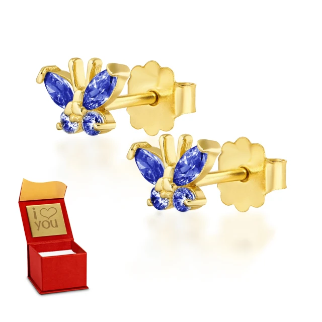 Goldene Ohrringe BUTTERFLIES blau 585