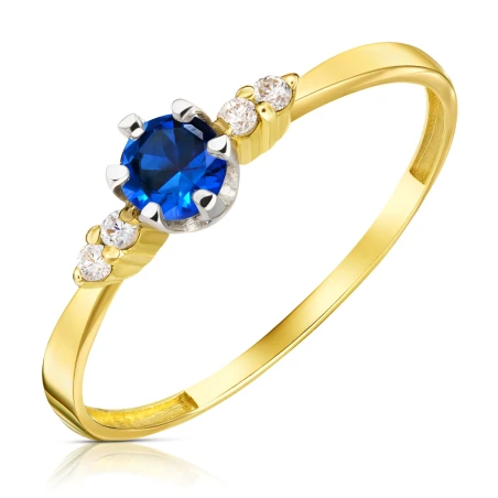 Złoty pierścionek z niebieskim kamieniem 585