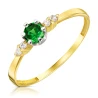 Zaręczynowy złoty pierścionek z zieloną cyrkonią 585