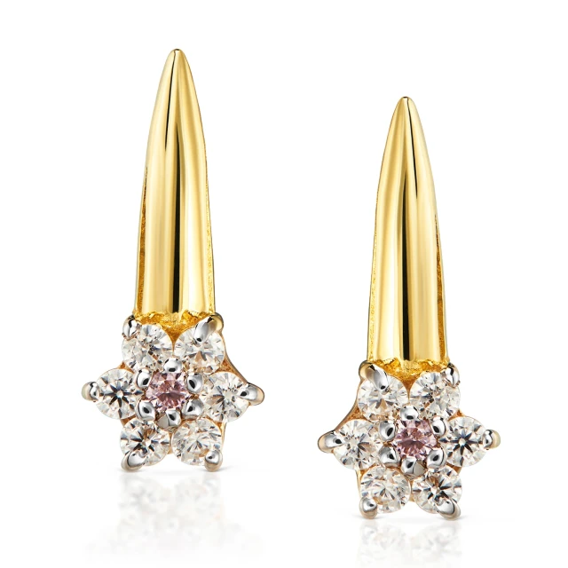 Goldene Ohrringe mit Strasssteinen Blumenmuster 585