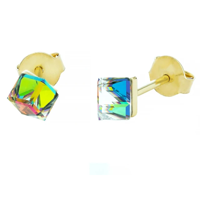 Goldene Ohrringe 3D Cube Schimmernde Farben