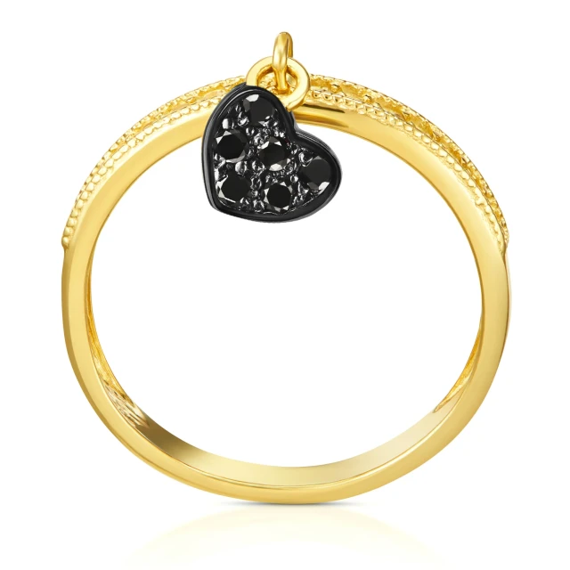 Goldener Ring Hängendes Herz Schwarz Rhodium 585