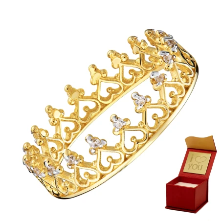 Pierścionek korona złoty 585 z kamieniami