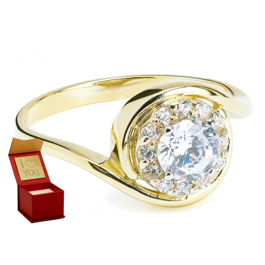 Złoty pierścionek 585 duże białe cyrkonie