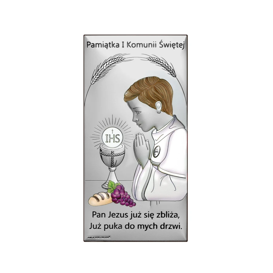 Obrazek pamiątka komunijna dla chłopca srebro