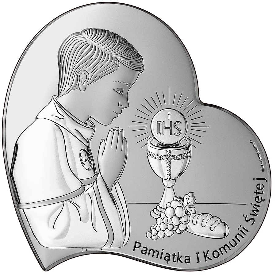 Piękna pamiątka komunijna dla Chłopca Serce brązowe drewno