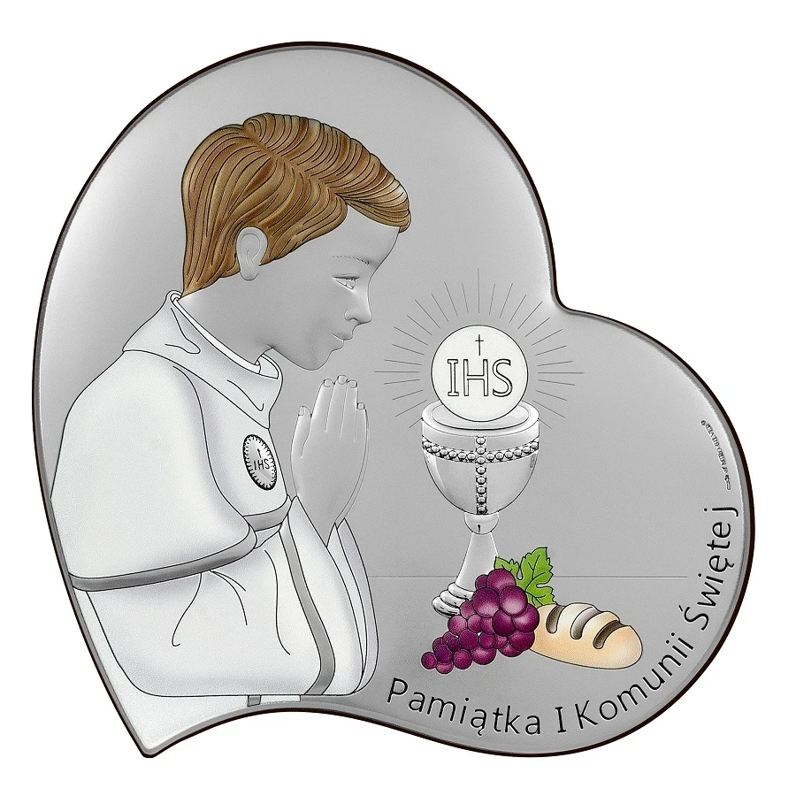 Piękna pamiątka komunijna dla Chłopca Serce brązowe drewno