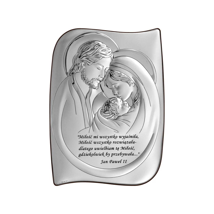 Srebrny Obraz Święta Rodzina z Cytatem