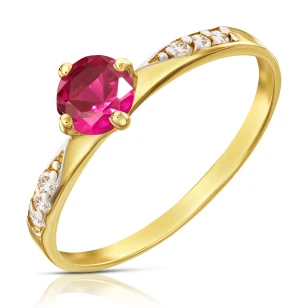 Złoty pierścionek Cyrkonie Only One rubinowy kamień próba 585