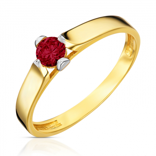 Złoty pierścionek Na zawsze rubinowy kamień próba 585