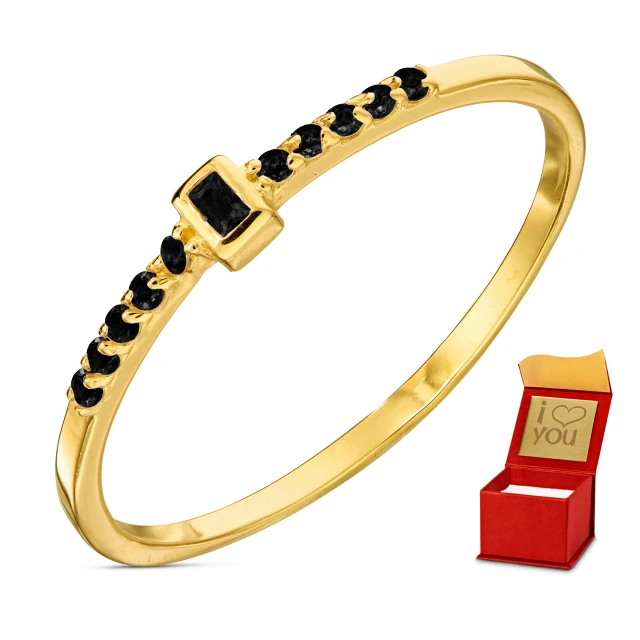 Złoty pierścionek czarna CYRKONIA próba 585 ER.0027Pc