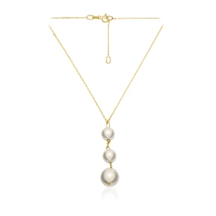 Złoty naszyjnik  trzy perły NZ021| ERgold