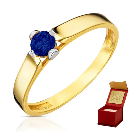 Niebieski kamień w pierścionku złoto 585
